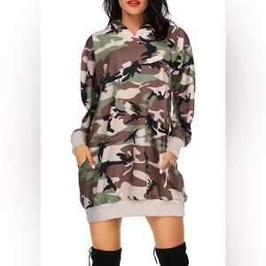Camo Hooded Sweater Dress XL